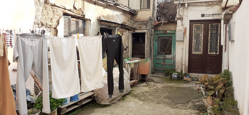 Washing hanging out to dry in a run down backyard area of Lefkosa.