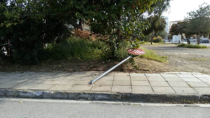 The stop sign mowed down by someone who didnt stop! Strovolos,Nicosia