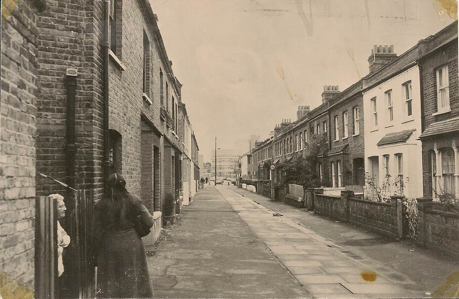 A vintage style created photo of a residential street, Putney, London. 1982