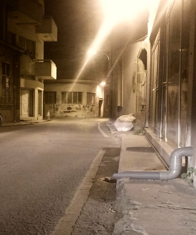 Deserted back street in Nicosia, Greyscale type shot