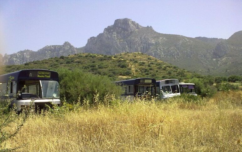 North Cyprus Abandoned Buses i the middle of nowhere.TRNC, near the Besparmak/ Pentadaktylos mountains