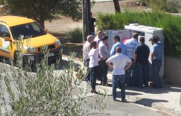 Eleven members of CYTA in Cyprus investigating a junction box ,Telecommunication Company.